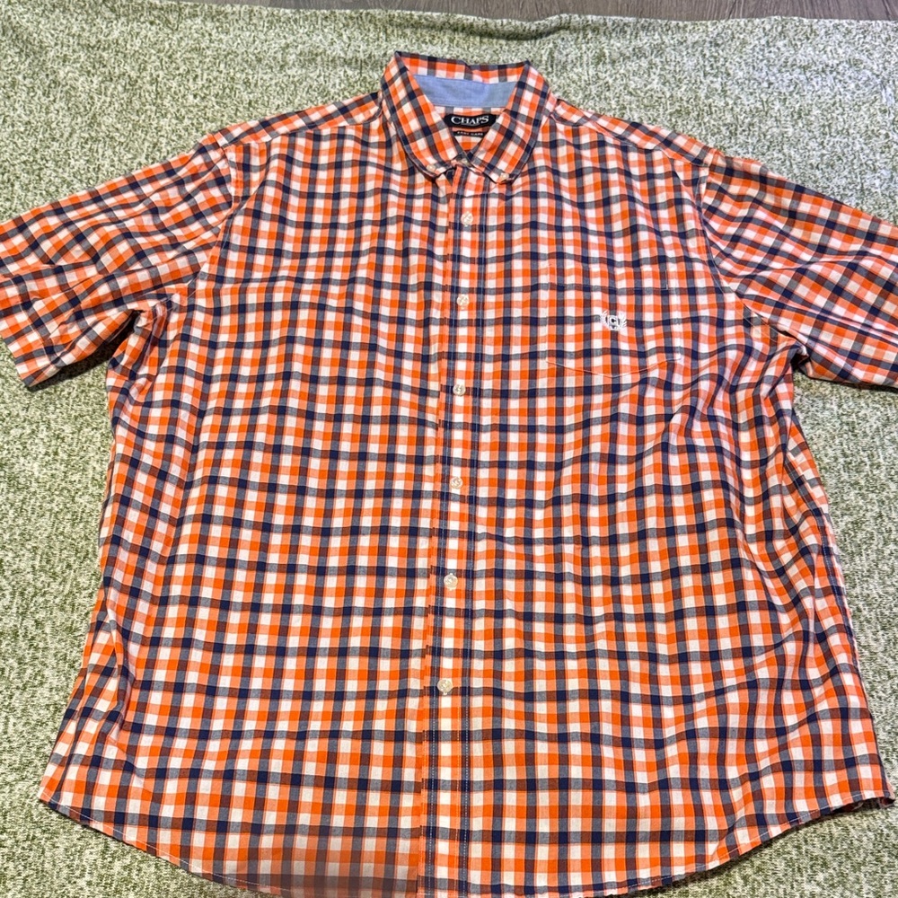 Chaps Vibrant Orange and Blue Plaid Shirt